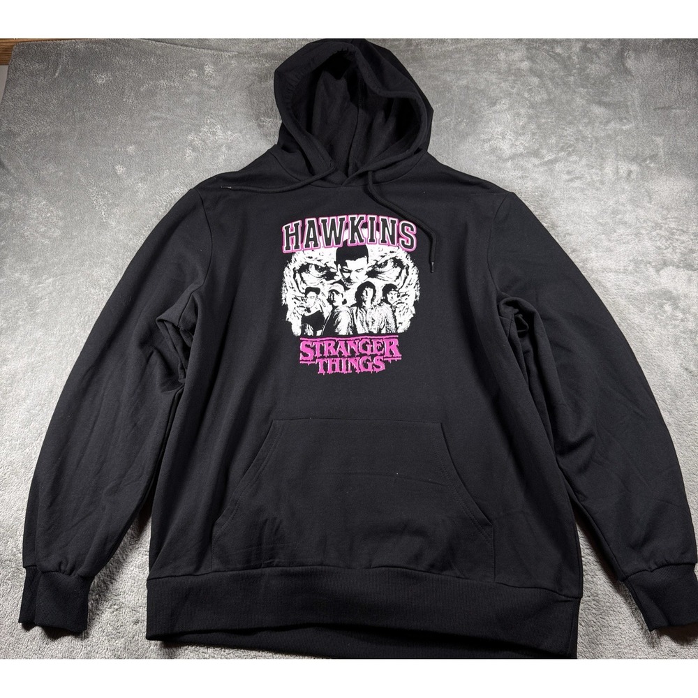 Stranger Things Hawkins Graphic Hoodie Men's XL Black Pullover Netflix NWT - Picture 9 of 9
